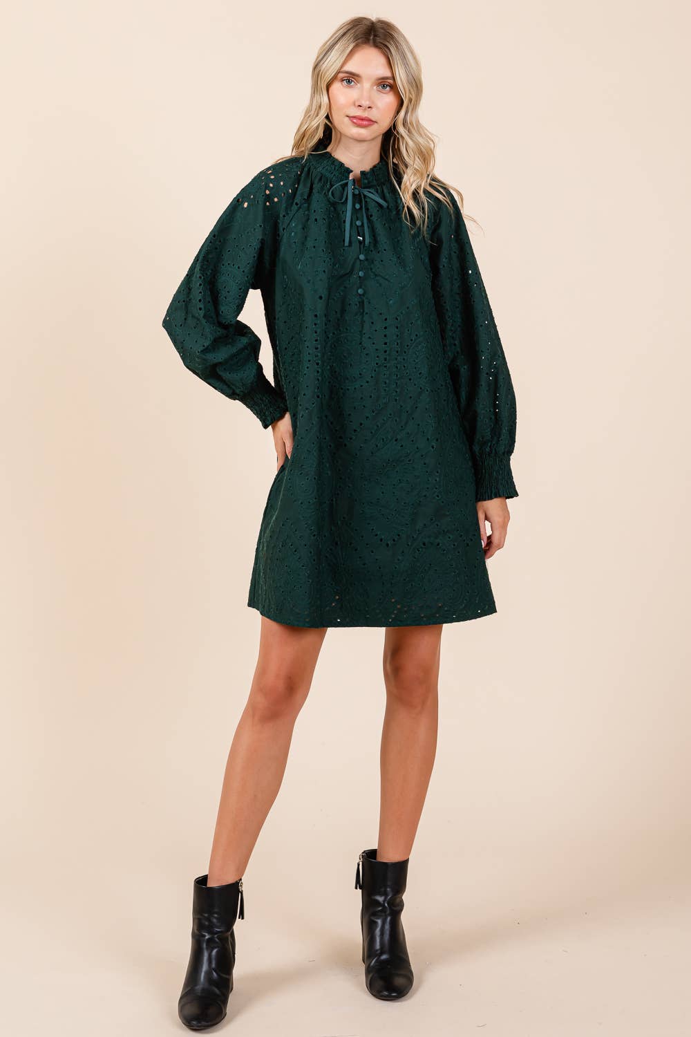 Evergreen Eyelet Mini Dress