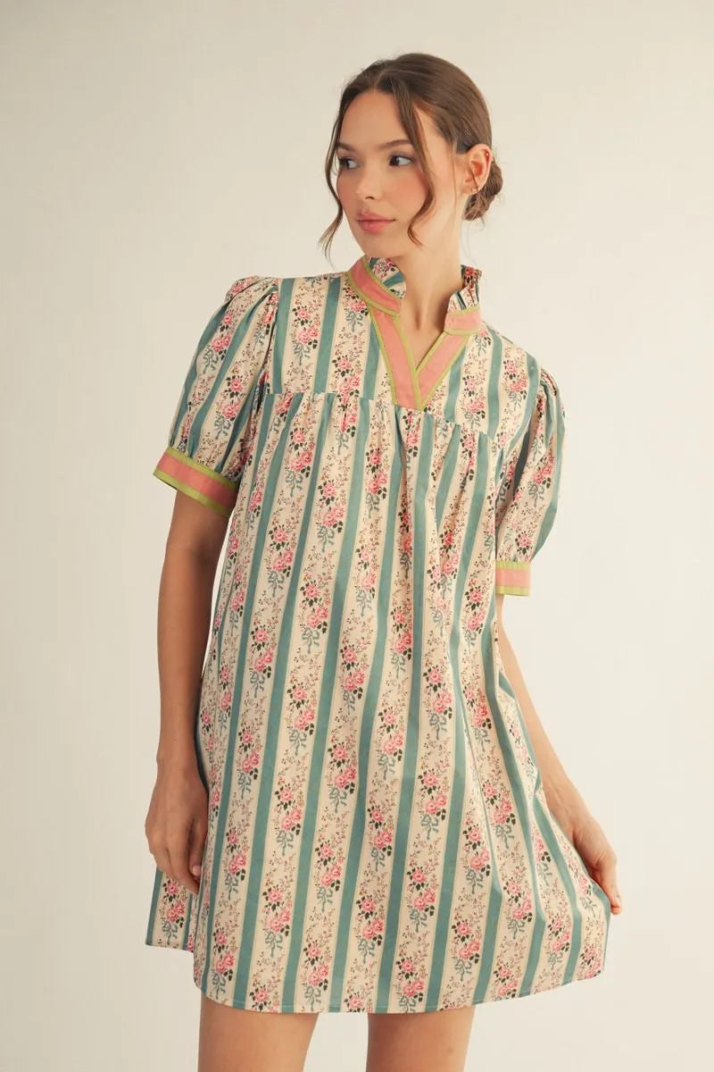 Joifl Jade Mix Hort Puff Sleeve Floral Babydoll Dress