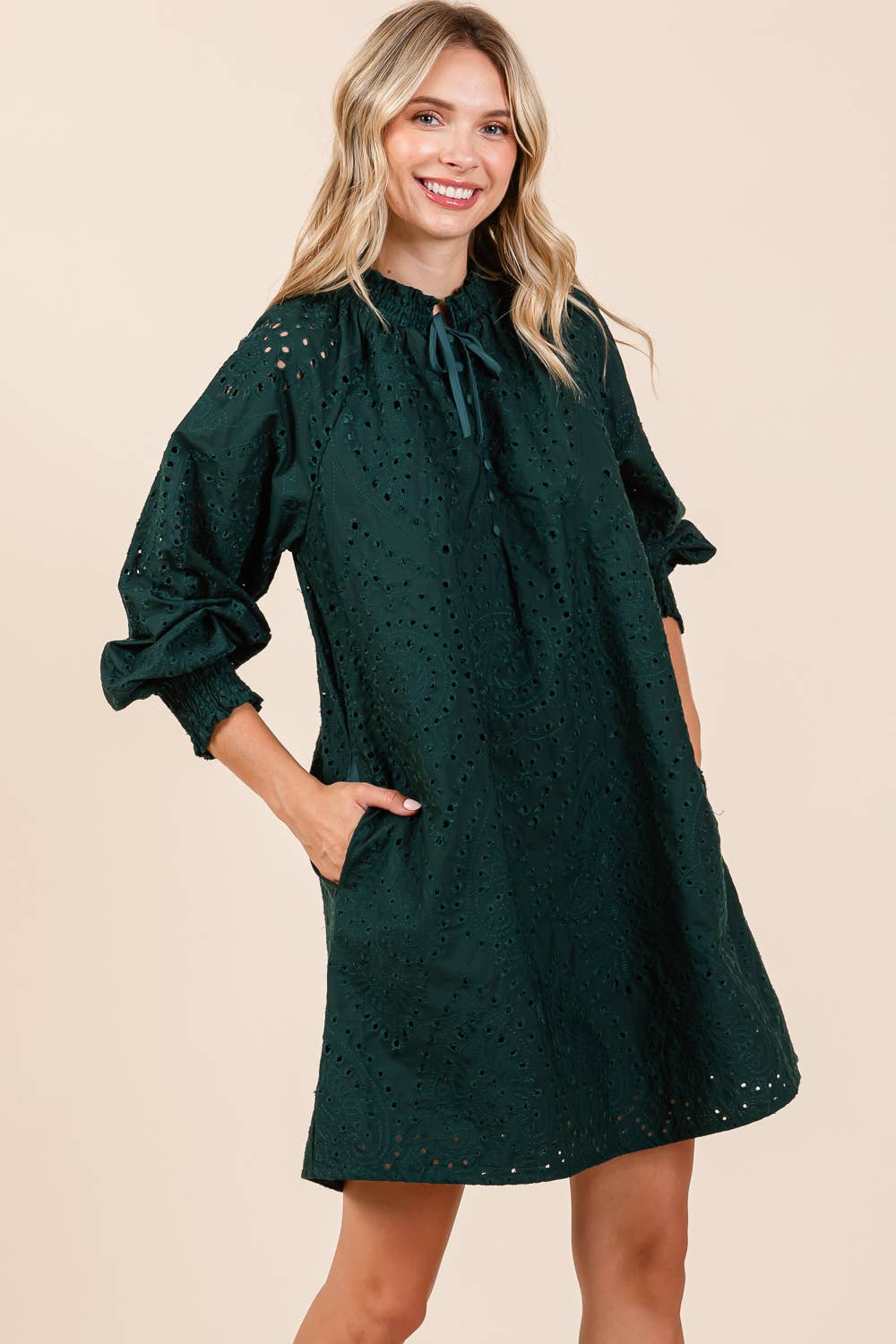 Evergreen Eyelet Mini Dress