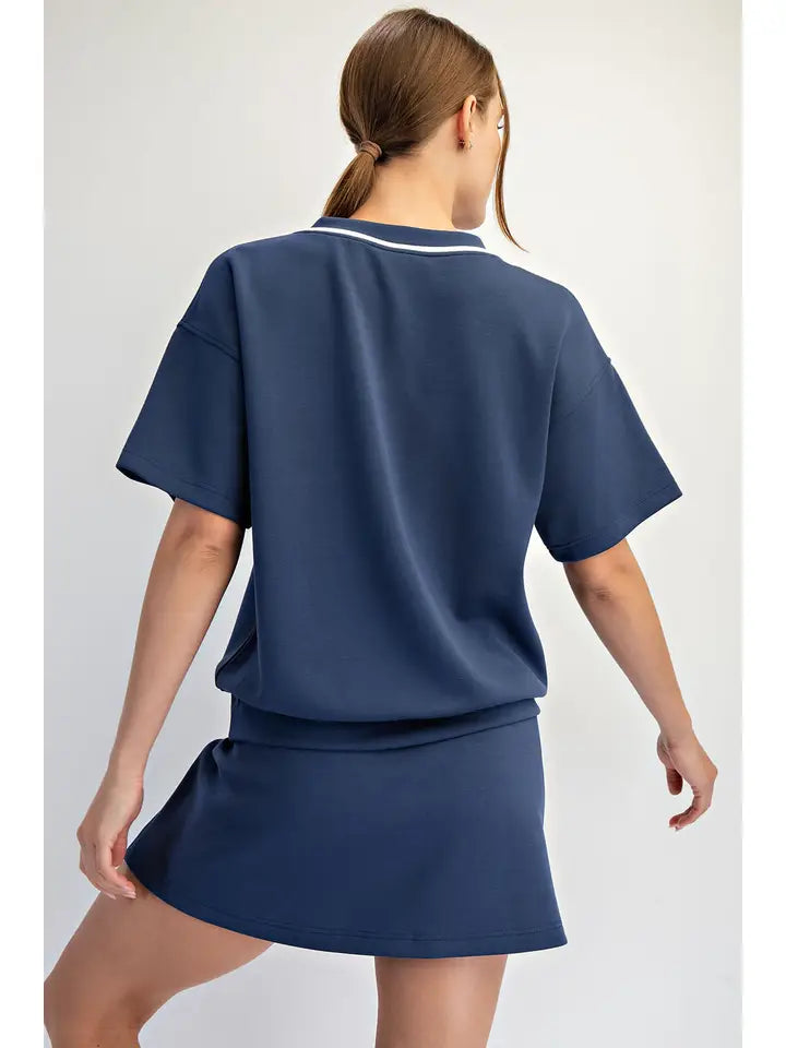 Modal Poly Navy Piped Skort Set