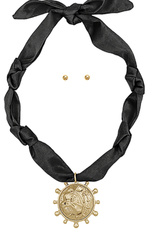Black Scarf Bulldog Head Necklace