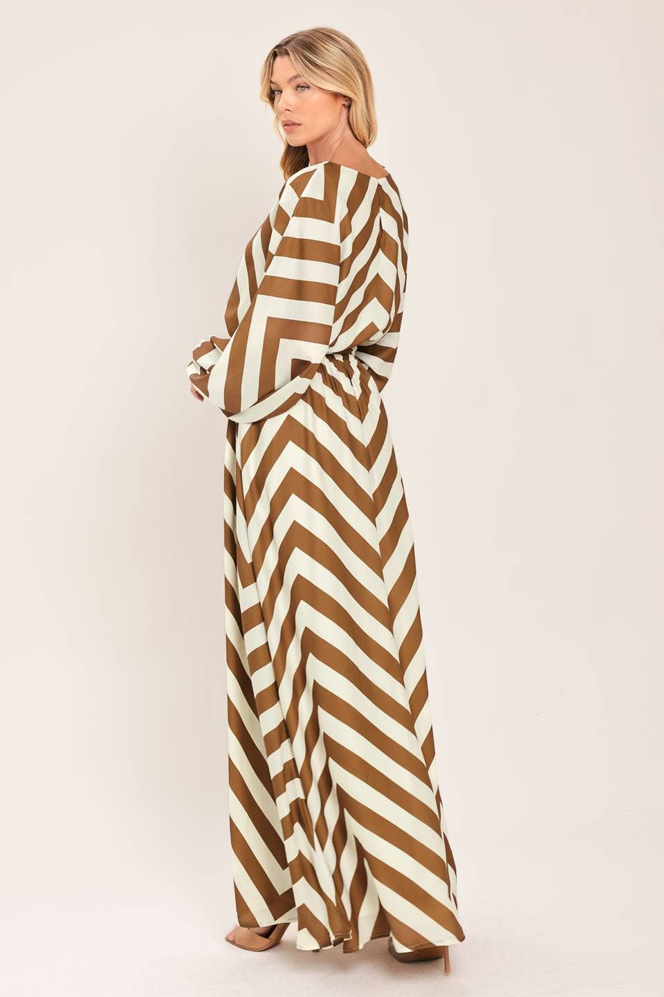 Mocha & Ivory Chevron Tie-Waist Maxi Dress