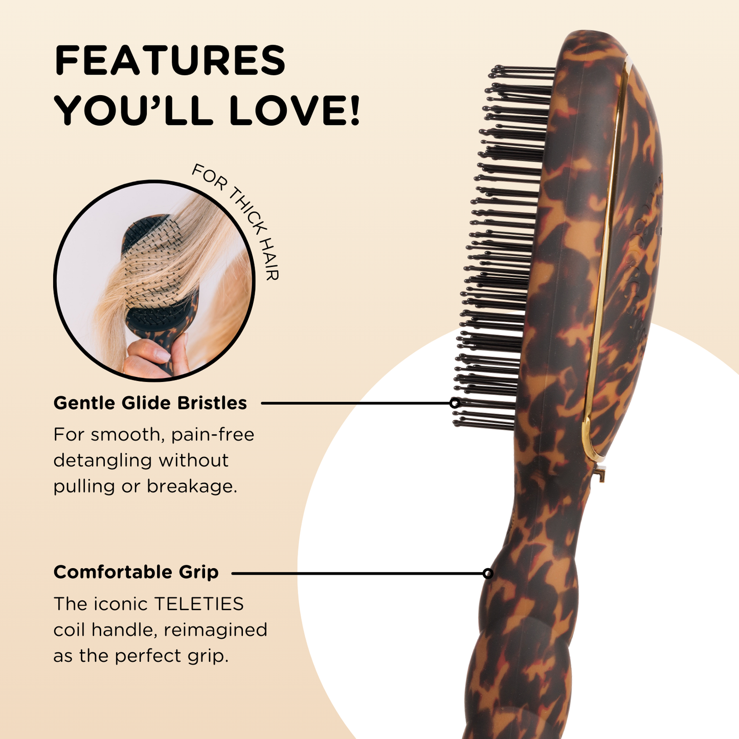 TELETIES® Detangler Hair Brush for Thick Hair – Tortoise