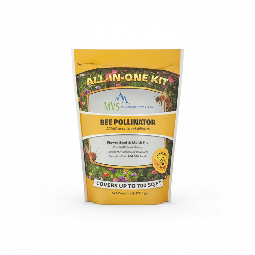 🐝 Mountain View Seeds Bee Pollinator Wildflower Seed Mixture  2 lb • With Mulch Kit • Covers Up to 700 sq ft