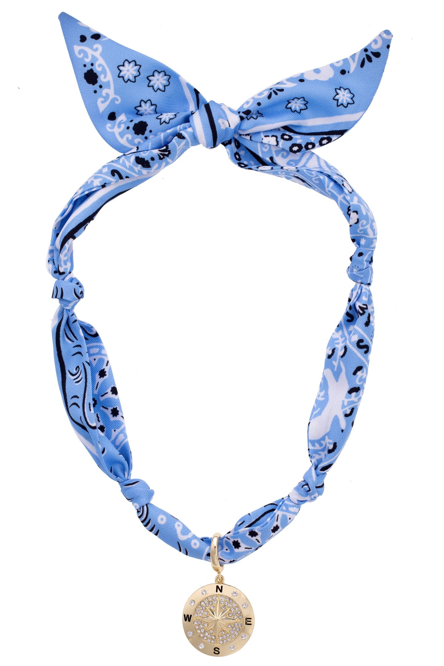 Calista Pave Compass Scarf Necklace in Blue/White