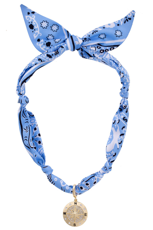 Calista Pave Compass Scarf Necklace in Blue/White