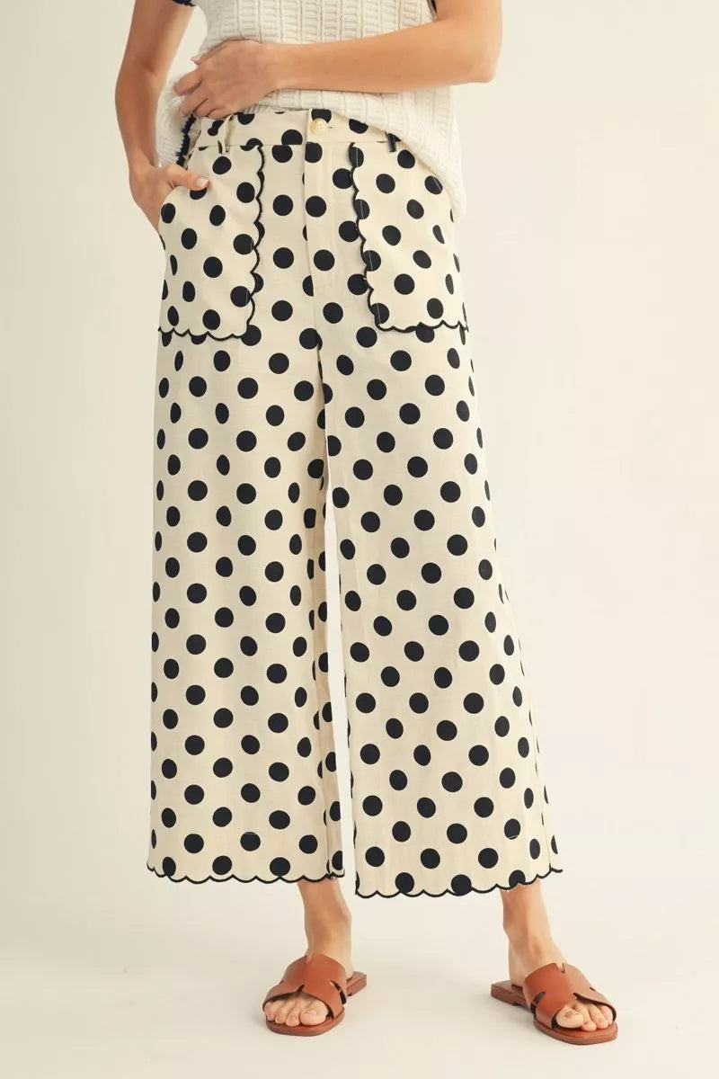 Polka Dot Scallop Wide Leg Pants