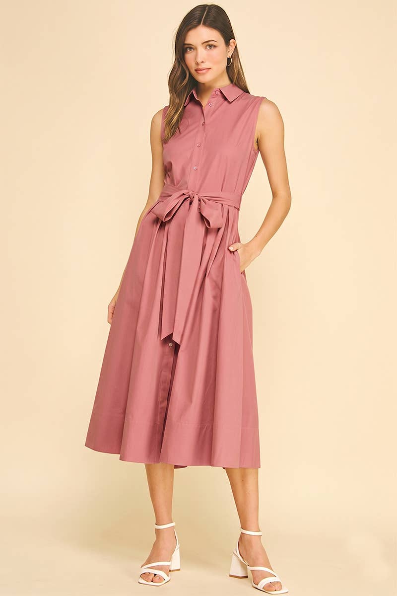 Button Down Flared Dress in Rust