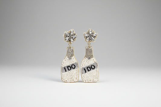 Beaded I DO Champagne Bottle Earrings