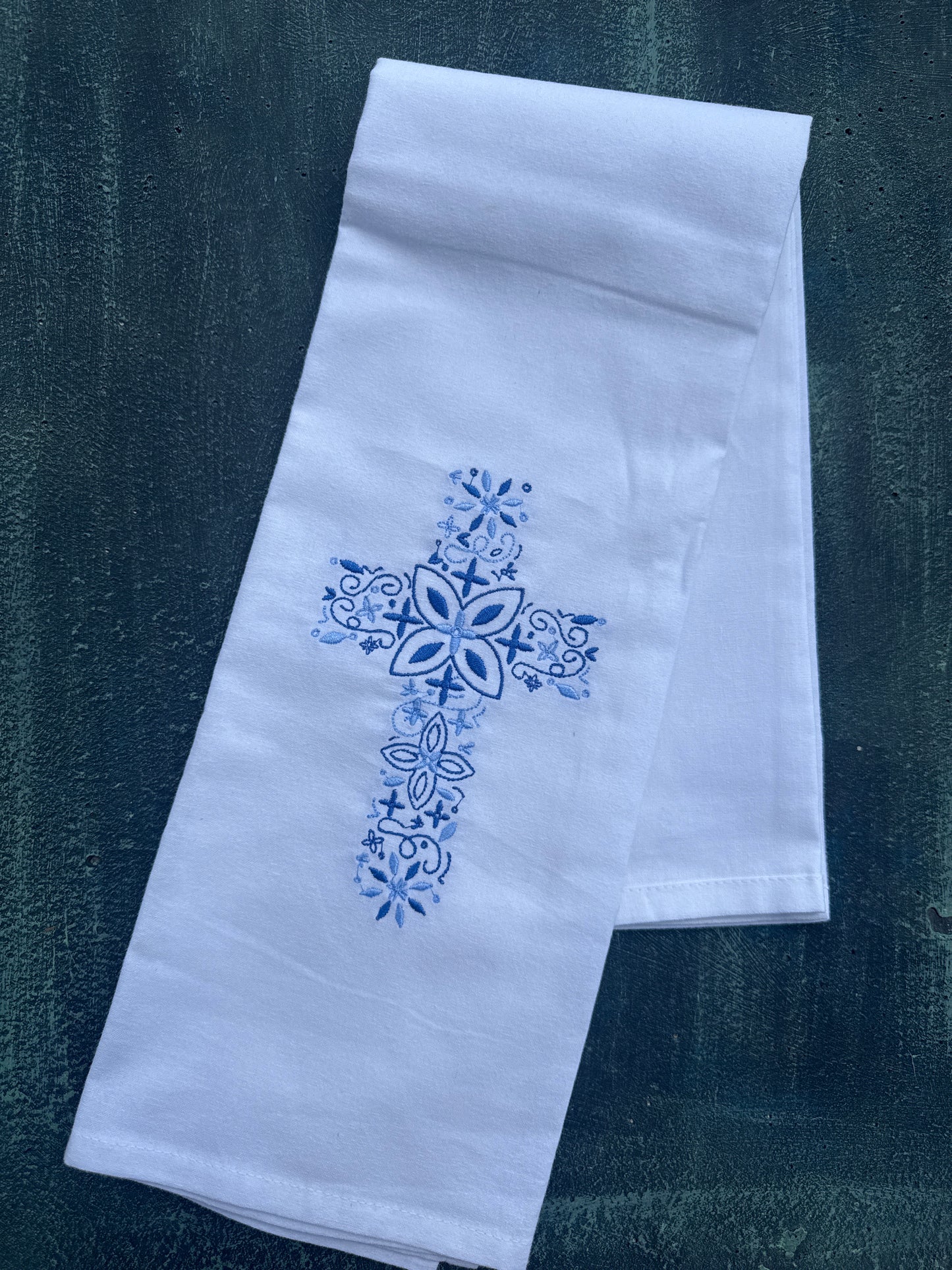 Towel - Blue Floral Cross