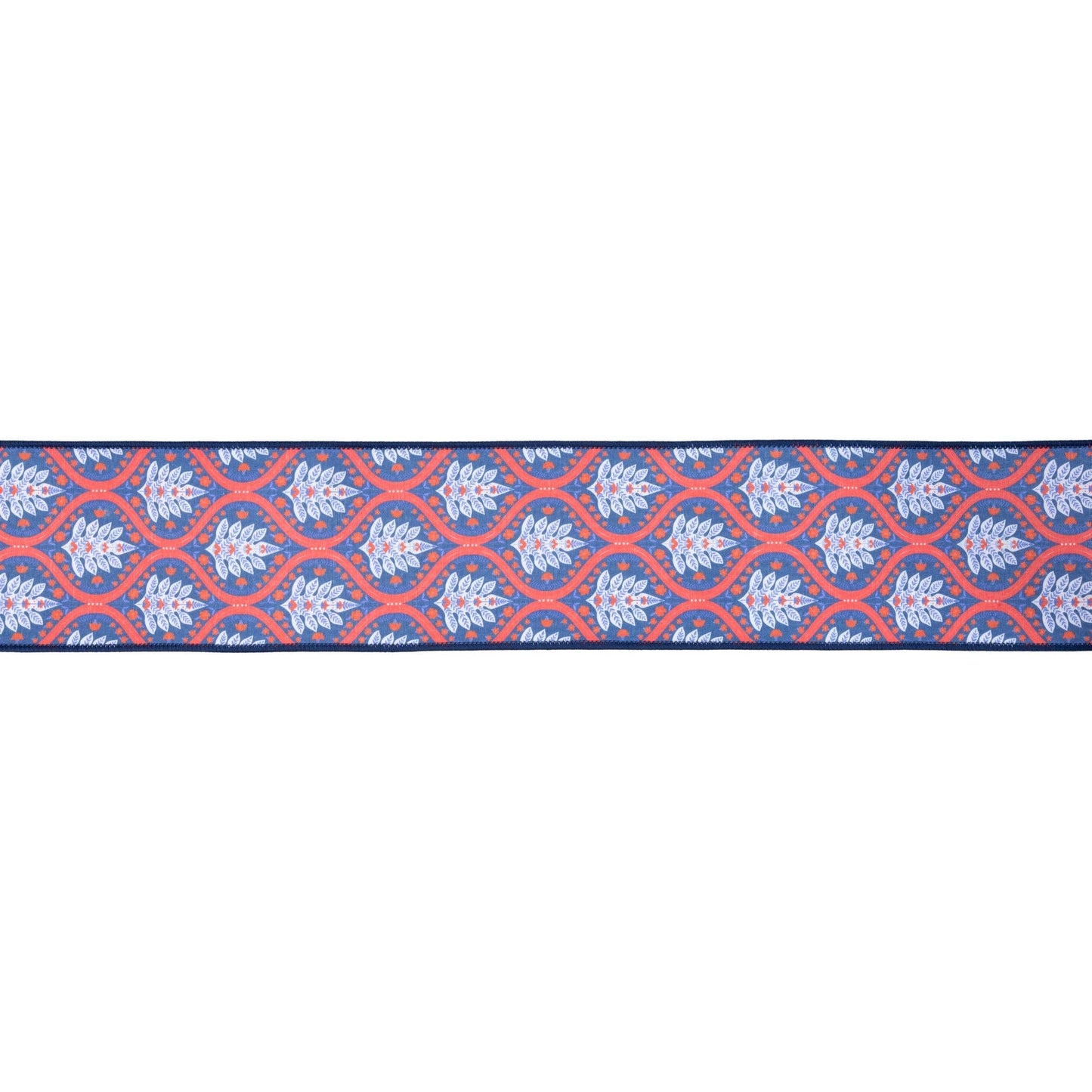 4" Wired Dupioni Ribbon | Red/White/Blue Flame w/ Blue Backing | 10 Yard Roll