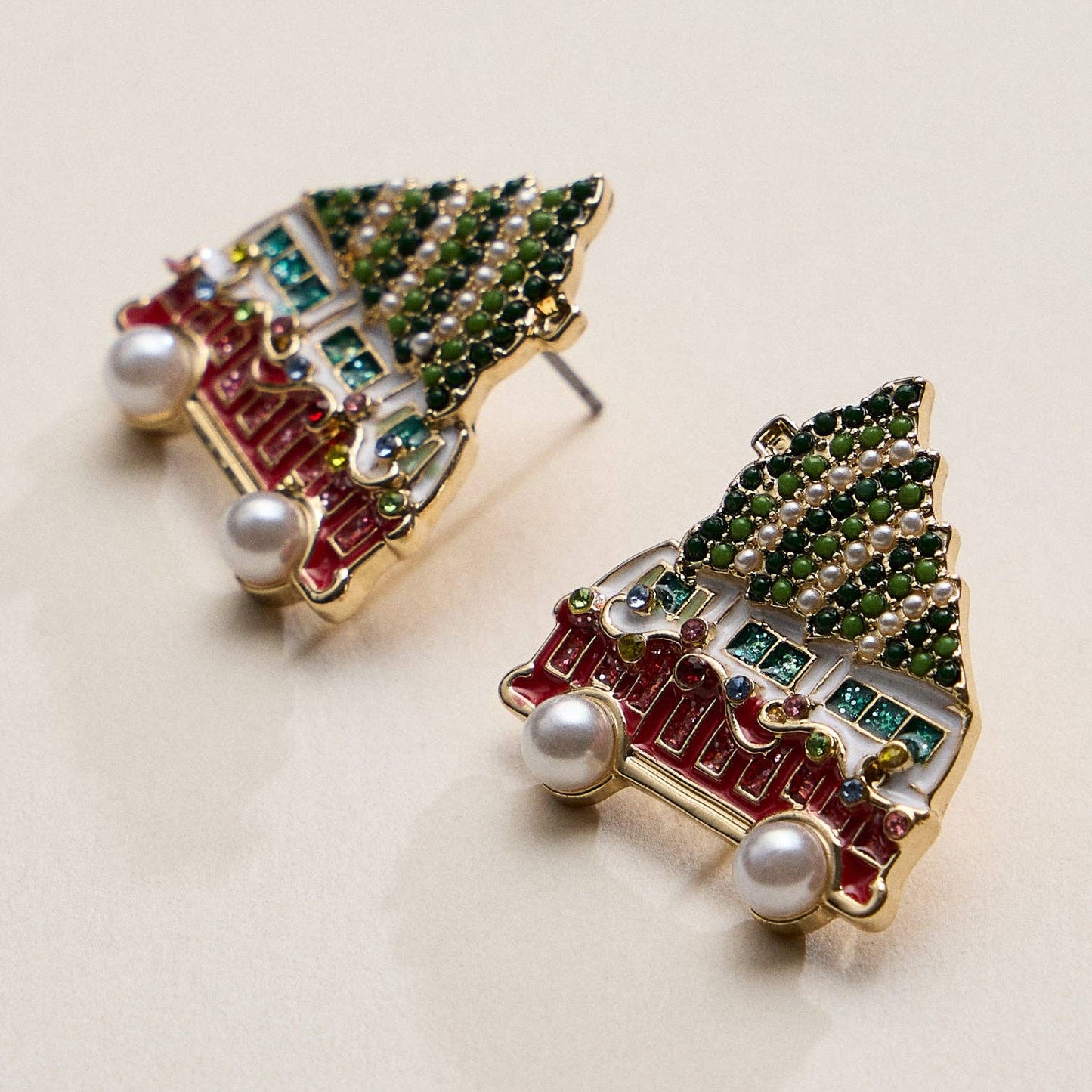 Christmas Bus Tree Stud Earrings — Sparkly, Festive & Full of Holiday Fun