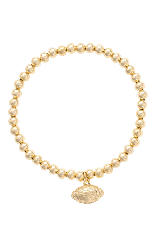 Football Ball Bead Stretch Bracelet in Shiny Gold
