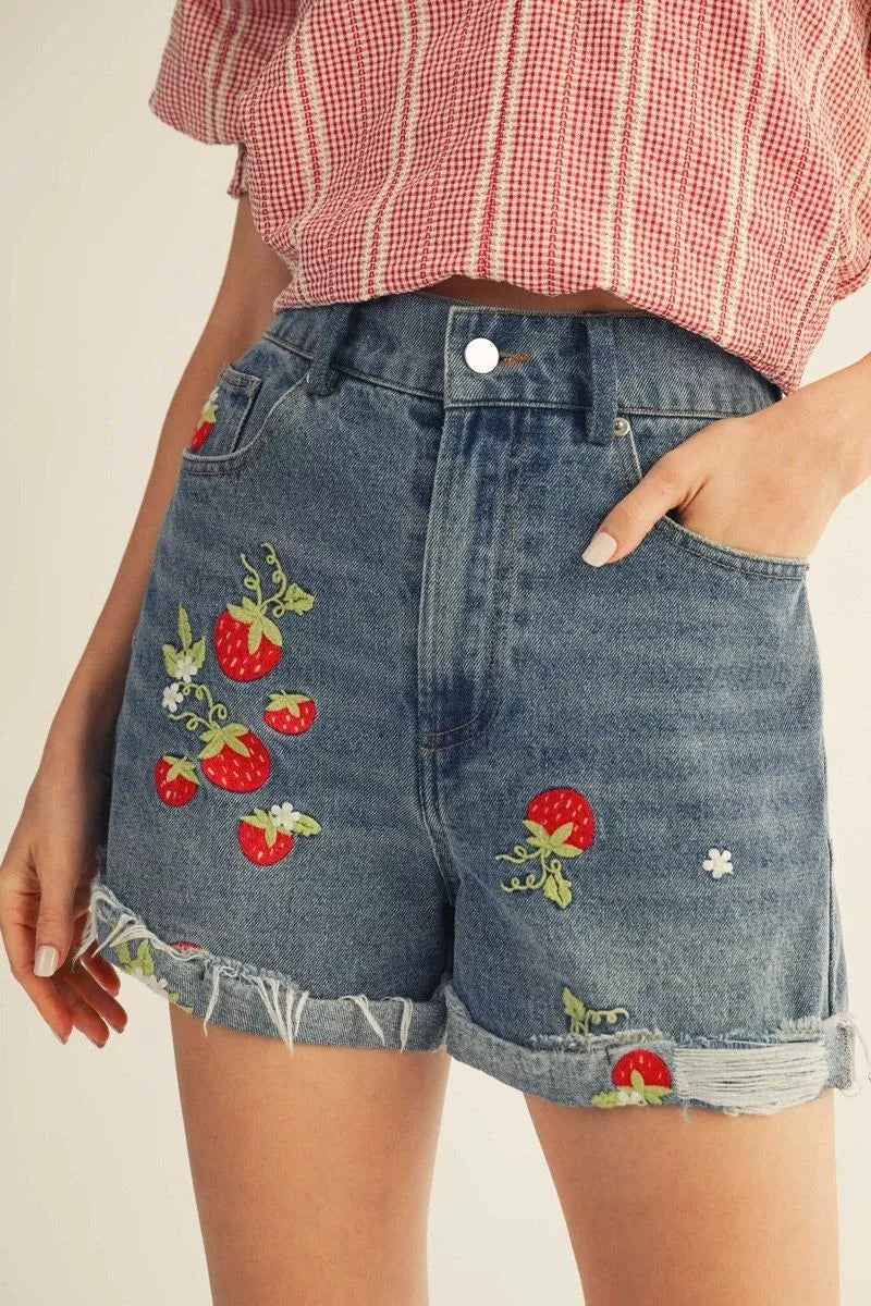 The Strawberry Patch Denim Shorts