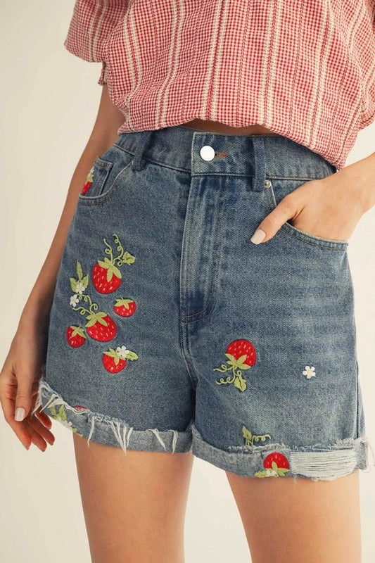 The Strawberry Patch Denim Shorts