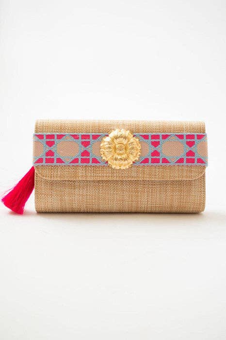 Avery Straw - Blue Shanghai Band with Blossom and hot pink single tassel