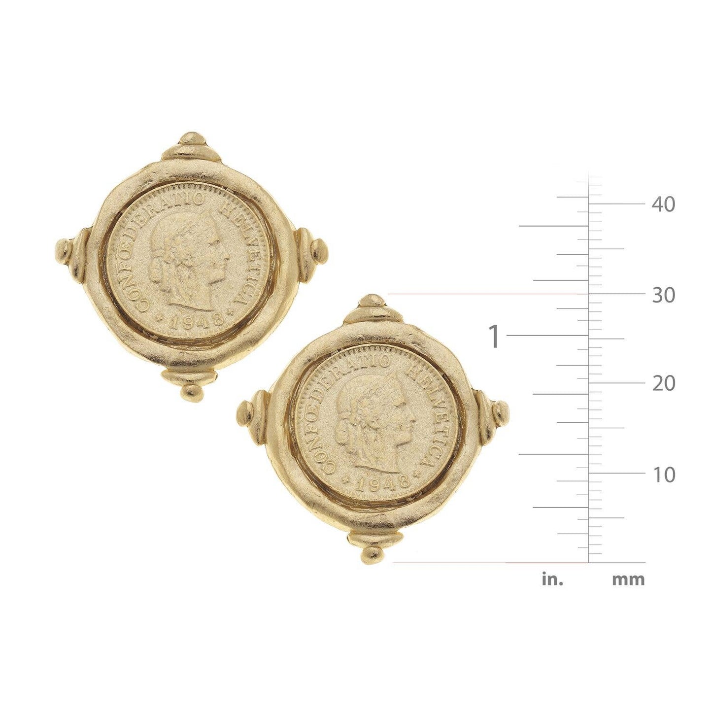 Susan Shaw Gold Intaglio Coin Pierced Earrings