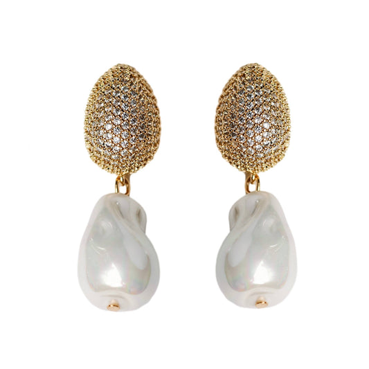 Sparkling Vintage Chunky Gold & Pearl Drop Holiday Earrings