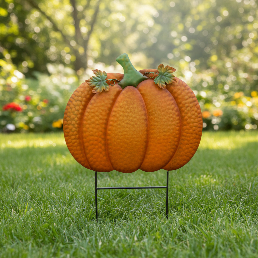 Metal Orange Pumpkin Lawn Art