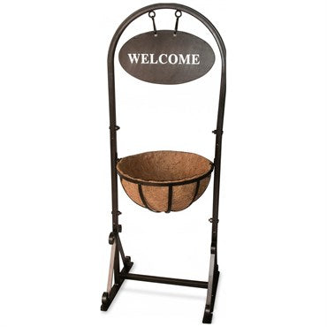 Austram® Hanging Basket Welcome Planter - 14in - Round - Black - Natural Coco Fiber