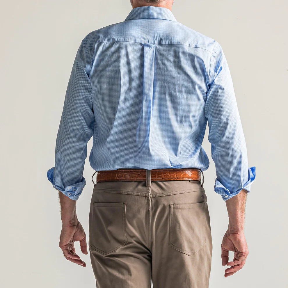 Onward Reserve Gingham Tailored Fit Spread Quad Button Down - Sky