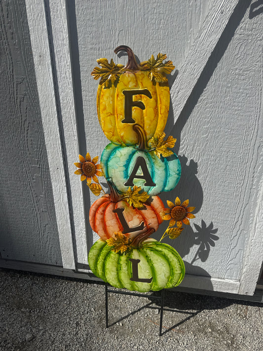 Metal Washed Stacked Fall Pumpkin