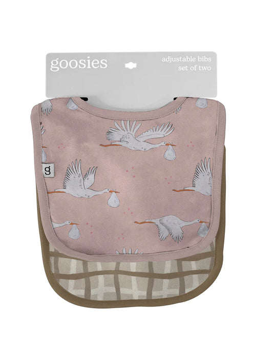 Bib Set of 2- Pink Stork