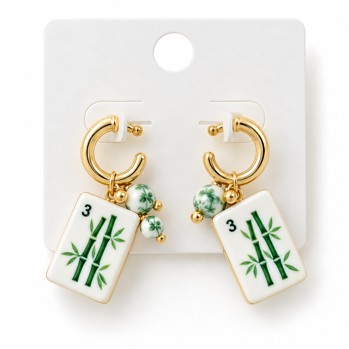 Lucky Bamboo Mahjong Charm Hoop Earrings 🀄️💚