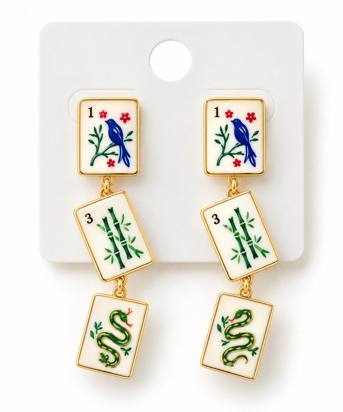 Blue and Green Charm Mahjong Tile Drop Earrings 🀄️✨