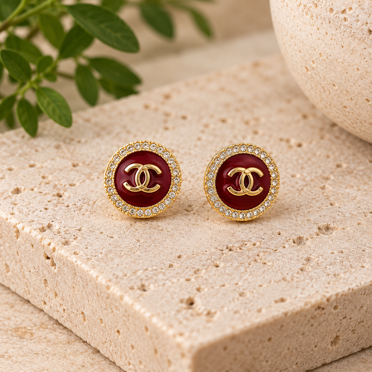 Burgundy Designer-Inspired Stud Earrings