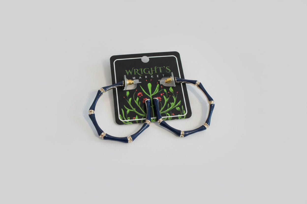 Navy Epoxy Bamboo Shape Earrings