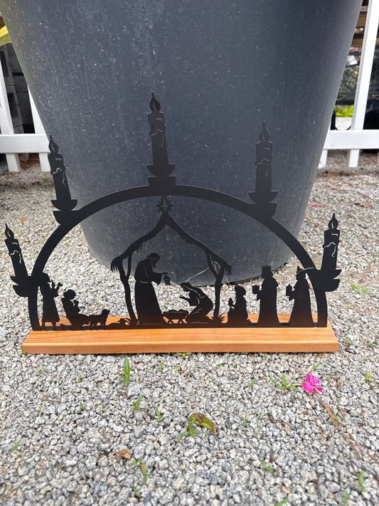 Metal Christmas Nativity on Base