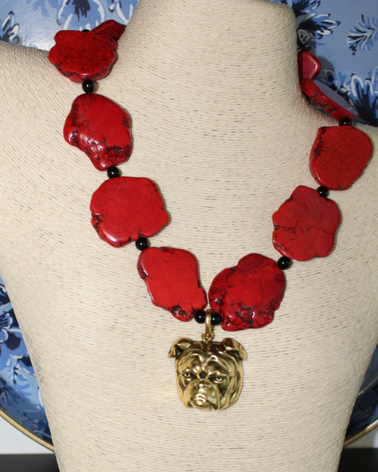 Yochi- Red Bulldog Stone Necklace
