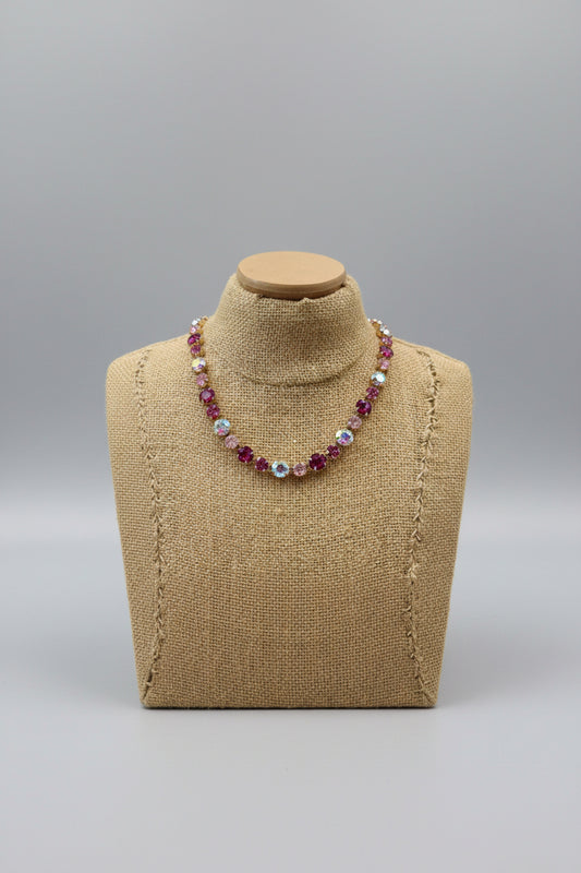 Glass Stone Bead Magnetic Necklace Fuchsia