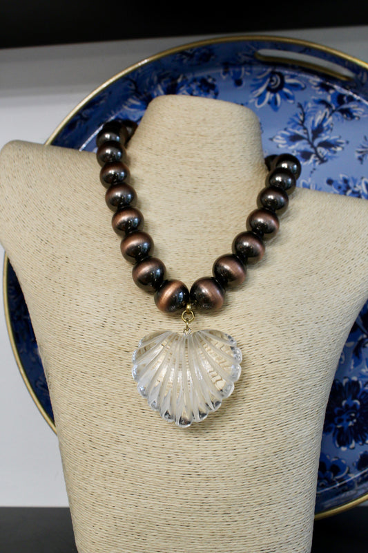 Yochi- Brass and Clear Heart Necklace