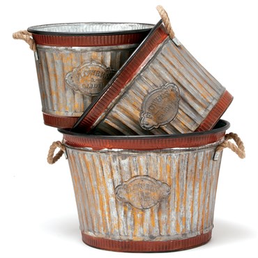 Deer Park Corrugated Oval Tub Planters (Set of 3)