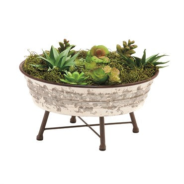 Deer Park Large Succulent Planter in Silver and White