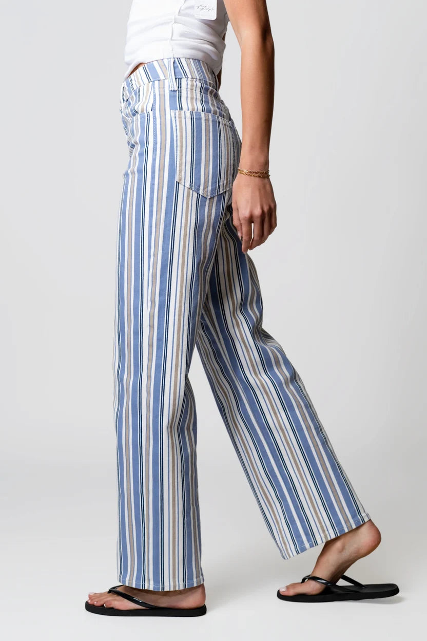 Multi Striped Relaxed Wide Leg Jeans - Longer Length