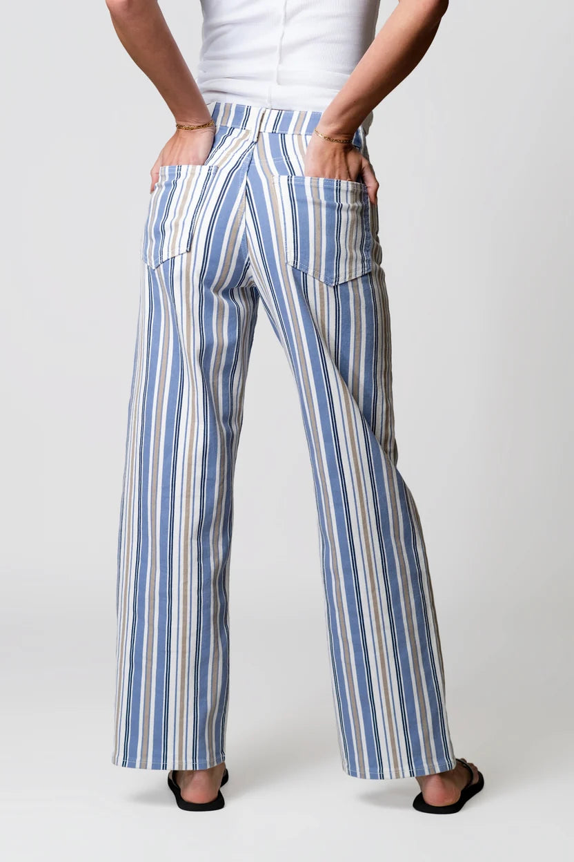 Multi Striped Relaxed Wide Leg Jeans - Longer Length