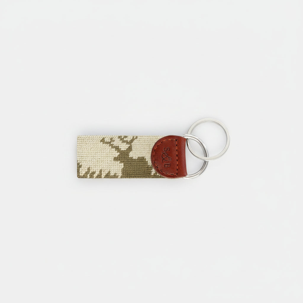 Smathers & Branson Deer Hunting Key Fob – Light Khaki | Premium Needlepoint Accessories