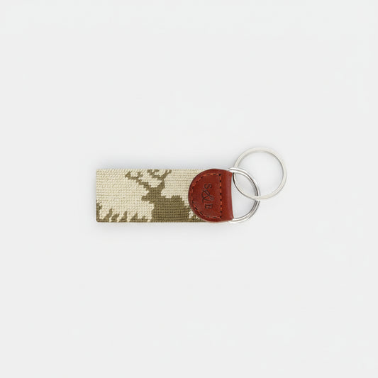 Smathers & Branson Deer Hunting Key Fob – Light Khaki | Premium Needlepoint Accessories