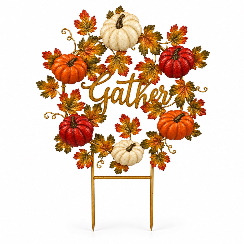 Metal Gather Wreath W/Pumpkins