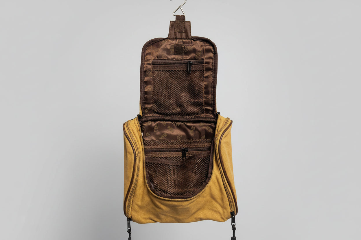 Zep-Pro Khaki Canvas Hanging Toiletry Kit Gunmetal Concho- Lab
