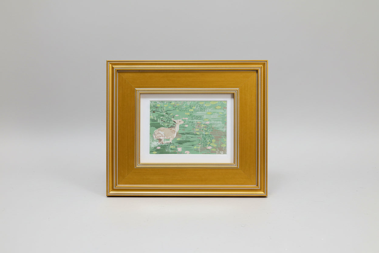 Green and Pink Lily Pad Doe 5x7 Framed Art by Austin Williams