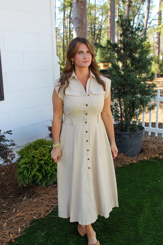 Stitch Sleeveless Stripe Midi Dress