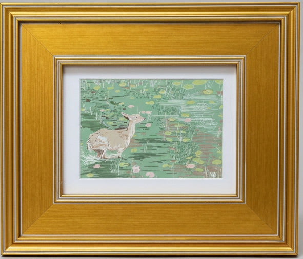 Green and Pink Lily Pad Doe 5x7 Framed Art by Austin Williams