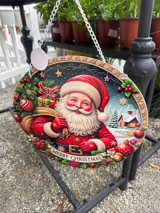 Round Metal Christmas Santa Wall