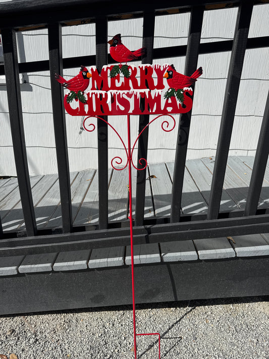 Metal Merry Christmas Cardinals