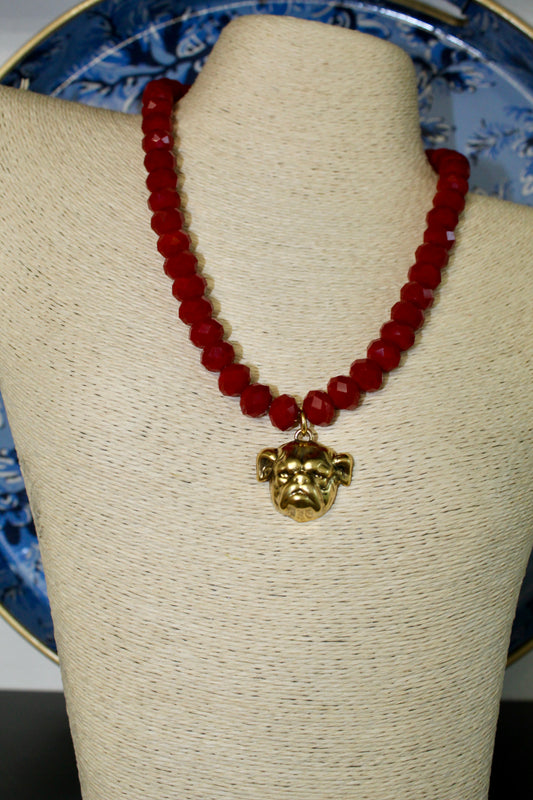 Yochi- Bulldog Red Gems Necklace