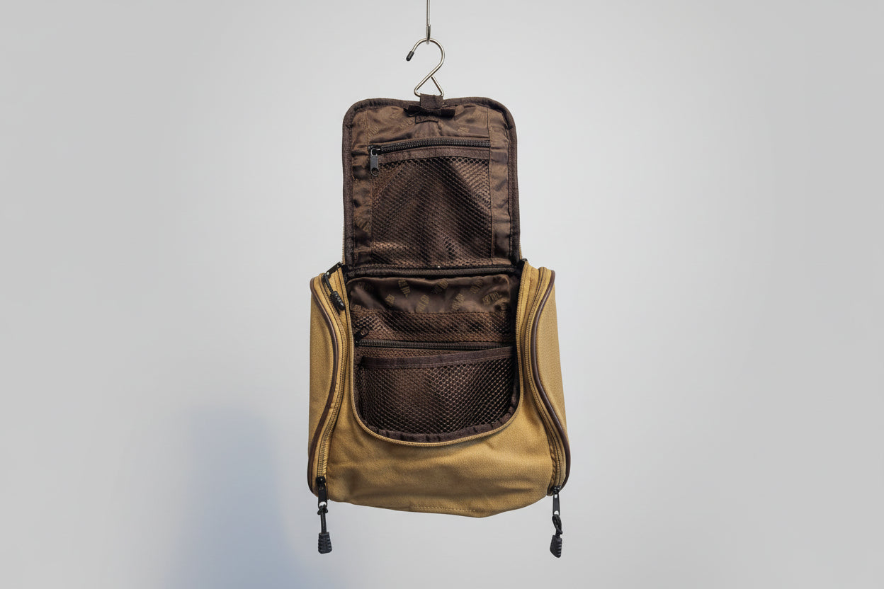 Zep-Pro Khaki Canvas Hanging Toiletry Kit Gunmetal Concho- Buck